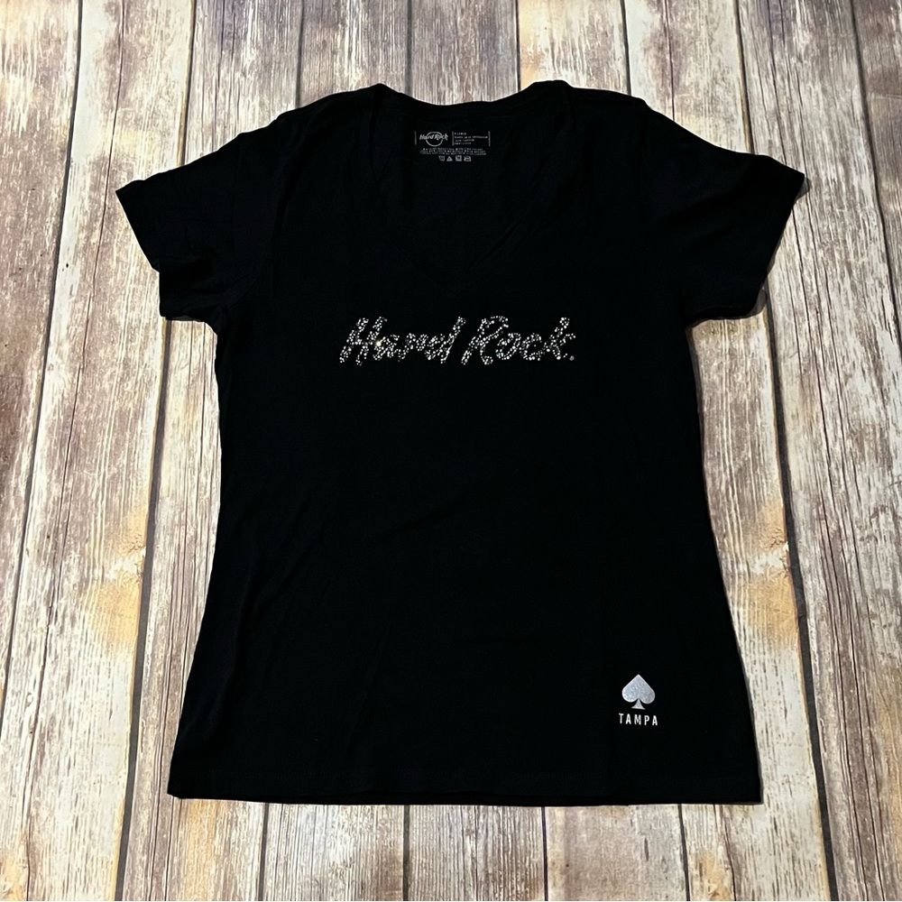 HARD ROCK TAMPA Spade WOMANS SHIRT SIZE XLARGE BLACK W/BLING